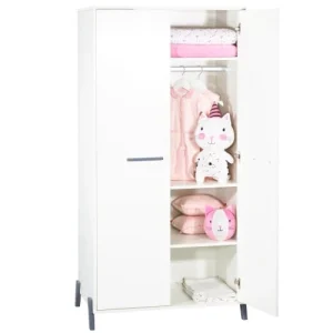 BabyPrice Armoire Bébé 2 Portes 175x88x56cm En Bois Blanc 10