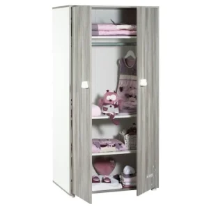 BabyPrice Armoire Chambre 2 Portes 168x85x57cm En Bois Gris Foncé 7