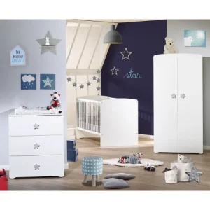 BabyPrice Armoire Chambre 2 Portes 175x85x56cm En Bois Blanc 9