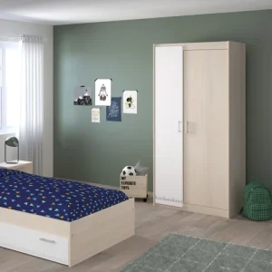 CALICOSY Armoire Enfant 2 Portes Avec Penderie L85,2 Cm – Décor Bois Et Blanc 14