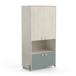 CALICOSY Armoire Enfant 4 Portes Avec Penderie, Décor Bois Et Vert – L89 Cm 12