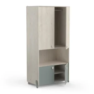 CALICOSY Armoire Enfant 4 Portes Avec Penderie, Décor Bois Et Vert – L89 Cm 16