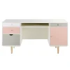 Maisons Du Monde Bureau 1 Porte 4 Tiroirs Blanc, Gris Et Rose 22