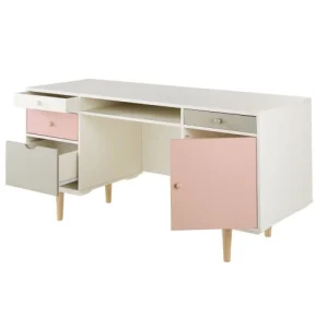 Maisons Du Monde Bureau 1 Porte 4 Tiroirs Blanc, Gris Et Rose 9