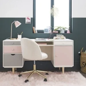 Maisons Du Monde Bureau 1 Porte 4 Tiroirs Blanc, Gris Et Rose 15