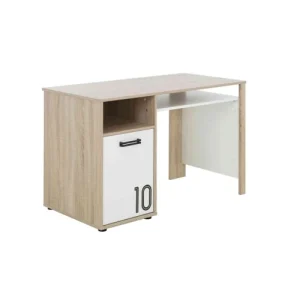 Terre De Nuit Bureau 1 Porte En Bois Imitation Chêne Clair Et Blanc 8