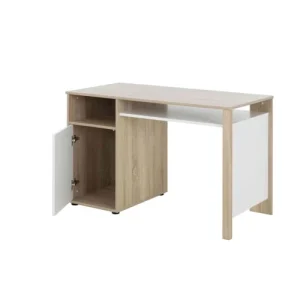 Terre De Nuit Bureau 1 Porte En Bois Imitation Chêne Clair Et Blanc 10