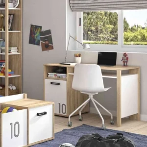 Terre De Nuit Bureau 1 Porte En Bois Imitation Chêne Clair Et Blanc 12