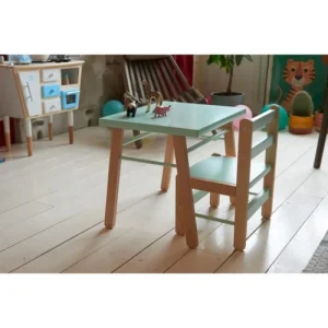 Combelle Bureau Enfant En Bois Coloris Naturel Et Vert Menthe 50x43x40cm 10