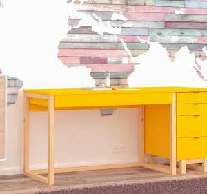 WNM Group Bureau Enfant En Pin Massif 120×60 Jaune 10