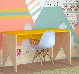 WNM Group Bureau Enfant En Pin Massif 120×60 Jaune 10