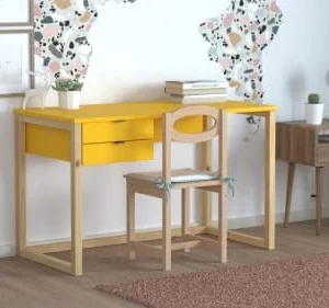 WNM Group Bureau Enfant En Pin Massif 120×60 Jaune 10