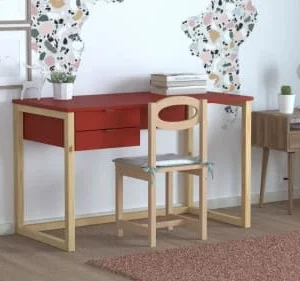 WNM Group Bureau Enfant En Pin Massif 120×60 Rouge 10