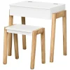 HOMCOM Bureau Enfant Scandinave – Tabouret, Case – Blanc Aspect Bois Clair 19