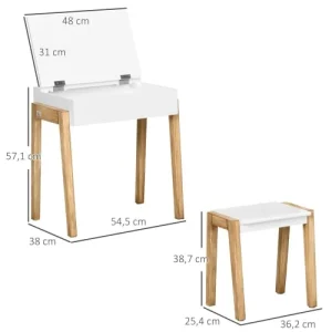 HOMCOM Bureau Enfant Scandinave – Tabouret, Case – Blanc Aspect Bois Clair 11