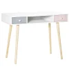 HOMCOM Bureau Enfant Style Scandinave 2 Tiroirs Et 1 Niche Blanc 16