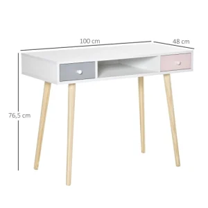 HOMCOM Bureau Enfant Style Scandinave 2 Tiroirs Et 1 Niche Blanc 10