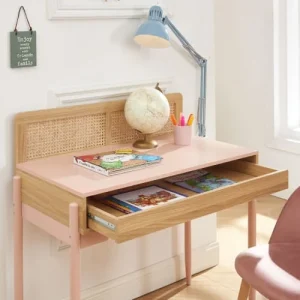 Baita Bureau Rose Et Cannage Rotin 1 Tiroir 16