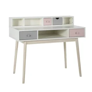 Maisons Du Monde Bureau Vintage Blanc 2 Tiroirs Gris Et Rose 14