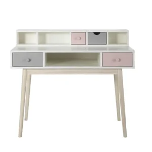 Maisons Du Monde Bureau Vintage Blanc 2 Tiroirs Gris Et Rose 12