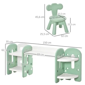 HOMCOM Ensemble Bureau, Chaise Et Bibliothèque Pour Enfant Vert D’eau Blanc 11