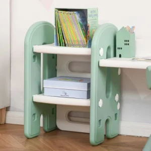 HOMCOM Ensemble Bureau, Chaise Et Bibliothèque Pour Enfant Vert D’eau Blanc 13