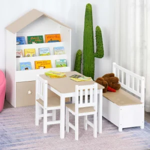 HOMCOM Ensemble De Table Et Chaises Enfant De 4 Pièces Blanc Bois Clair 10