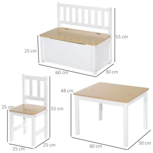 HOMCOM Ensemble De Table Et Chaises Enfant De 4 Pièces Blanc Bois Clair 12