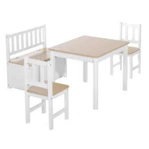 HOMCOM Ensemble De Table Et Chaises Enfant De 4 Pièces Blanc Gris 16