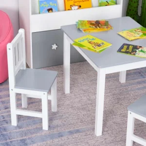 HOMCOM Ensemble De Table Et Chaises Enfant De 4 Pièces Blanc Gris 10