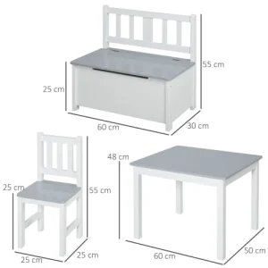 HOMCOM Ensemble De Table Et Chaises Enfant De 4 Pièces Blanc Gris 12