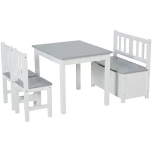 HOMCOM Ensemble De Table Et Chaises Enfant De 4 Pièces Blanc Gris 18