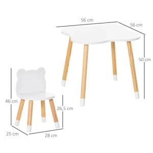 HOMCOM Ensemble Scandinave Table Et Chaises Enfant Motif Ourson Bois Blanc 11