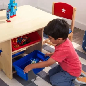 KidKraft Ensemble Table Avec 4 Bacs De Rangement Et 2 Chaises Bleu Et Rouge 12