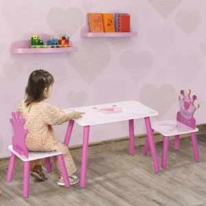 HOMCOM Ensemble Table Et Chaises Enfant Design Princesse Bois Rose 10