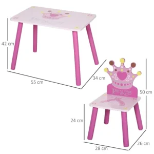 HOMCOM Ensemble Table Et Chaises Enfant Design Princesse Bois Rose 12