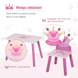 HOMCOM Ensemble Table Et Chaises Enfant Design Princesse Bois Rose 14