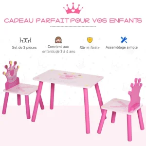 HOMCOM Ensemble Table Et Chaises Enfant Design Princesse Bois Rose 16