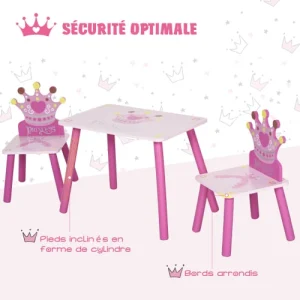 HOMCOM Ensemble Table Et Chaises Enfant Design Princesse Bois Rose 18