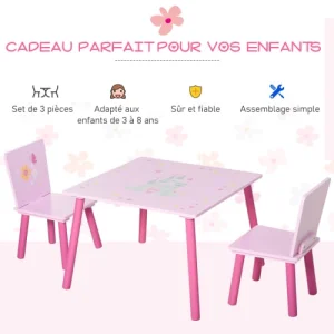 HOMCOM Ensemble Table Et Chaises Enfant Design Princesse Motif Château 14