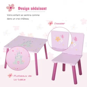 HOMCOM Ensemble Table Et Chaises Enfant Design Princesse Motif Château 16