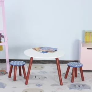 HOMCOM Ensemble Table Et Chaises Enfant Motif étoilé Bois Bleu Blanc 10