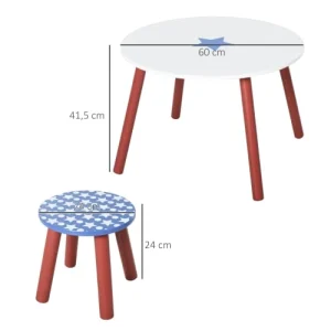 HOMCOM Ensemble Table Et Chaises Enfant Motif étoilé Bois Bleu Blanc 12