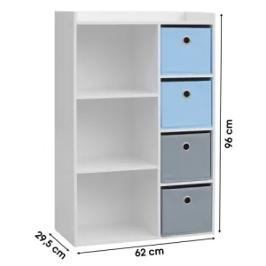 Wadiga Meuble De Rangement Chambre Enfant Blanche 4 Paniers Bleus Et Gris 7