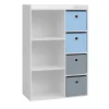 Wadiga Meuble De Rangement Chambre Enfant Blanche 4 Paniers Bleus Et Gris 14