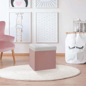 The Home Deco Kids Pouf Coffre Pliable Imitation Fourrure Léo Rose Des Bois 10