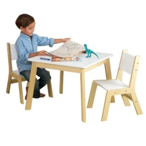 KidKraft Table Et Chaises Modernes Blanches Et Bois Naturel Pour Enfant 10