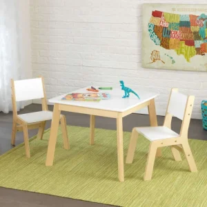 KidKraft Table Et Chaises Modernes Blanches Et Bois Naturel Pour Enfant 16