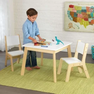 KidKraft Table Et Chaises Modernes Blanches Et Bois Naturel Pour Enfant 18