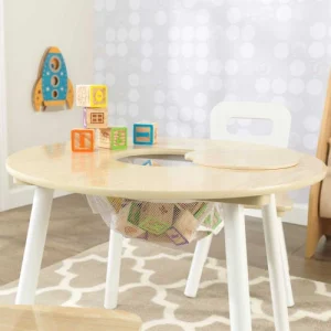 KidKraft Table Ronde Et 2 Chaises Bois Naturel Et Blanc 10